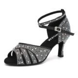 SWDZM Scarpe da Ballo Latino Donna Strass Salsa Bachata Prestazioni Professionale,Zwart,Hakhoogte 7cm,Suède zool,EU 38