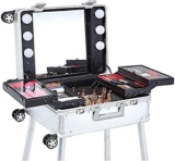 SYLOZ Astuccio per Trucco Rotante con Luce a Specchio Postazione di Lavoro cosmetica Deposito Bagagli Studio di Viaggio Ruota Estensibile per Vassoio