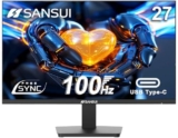 Sansui Monitor 27″ 100Hz PC Monitor, USB Type-C FHD Computer Monitor, HDR/HDMI/Jack per auricolari/Frameless/Inclinazione ergonomica/Compatibile VESA per giochi e ufficio (ES-27F2C, cavo HDMI incluso)