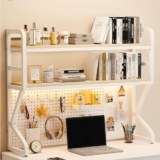 Scaffale/libreria da scrivania a 2 Livelli – Scaffale da scrivania Regolabile, scaffale per scaffali da scrivania per Computer con Pannello Forato, scaffale Multiuso da scaffale in Legno da appoggio