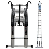Scala telescopica pieghevole extra alta in alluminio – 7,9 m/7 m/6,1 m/5 m/4,7 m/4,0 m/3,2 m 150 kg capacità con gancio e barra di supporto per uso domestico ufficio e giardino