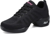 Scarpe da Ballo Femminile Adulto Adulto Quattro Stagioni in Stile Maglia Cuscino d’Aria Traspirante Morbido Fondo Moda Sport Tempo Libero Jazz Hip Hop Quadrata Danza Moderna Danza(36, Nero)