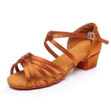 Scarpe da Ballo Latino Professionali per Le Donne Tacchi Bassi 3.5cm per Ragazze ChaCha Salsa Jazz Ballroom Scarpa da Ballo per Principianti Pratica Marrone 27EU