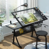 Scrivania da disegno, tavolo da disegno con piano in vetro, tavolo da disegno regolabile in altezza, tavolo da lavoro per l’arte e l’artigianato, tavolo inclinabile, postazione di lavoro per dipi