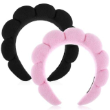 Set Di 2 Fasce Per Capelli Da Donna In Spugna Per Lavare Il Viso O Il Viso Per La Cura Della Pelle Per Il Trucco In Spugna Accessorio Per Capelli Da Doccia (Rosa Nero)