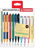 Set Scuola & Ufficio – My Essential STABILO – Pochette con 12 prodotti – 4 swing cool Pastel, 4 pointMax, 2 pointball, 1 GREENgraph + 1 blocco fogli adesivi in carta riciclata