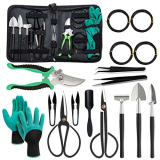 Set di Attrezzi da Giardino Kit Bonsai, 18 Pezzi con Borsa, Giardinaggio Forbici, Set Principianti, Regalo per Uomo Donna