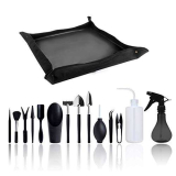 Set di Strumenti Bonsai Giardinaggio(15 Pezzi), Mini Attrezzi da Giardino in Miniatura Fairy Garden Tools Kit Strumenti per Bonsai Impianto Set con Forbici, Stuoia, Trapiantare Tool Annaffiatoio etc.