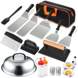 Set di attrezzi per barbecue, confezione da 17 attrezzi per esterni, da campeggio, con custodia, adatto per barbecue da esterni, con manico nero