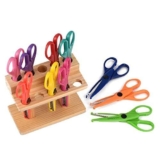 Set grande di 10 paia di forbici, per fai da te, bricolage, in un spporto di legno, con 10 diversi motivi di taglio