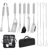 Set professionale di utensili da barbecue in acciaio inox, pratici accessori per barbecue, con borsa per il trasporto, per campeggio, picnic e barbecue all’aperto (11 pezzi)