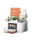 Skran Multifunctional Office Desk Organizer With 7 Compartments (5 Compartments & 2 Transparent Drawers), for Home, School (White)