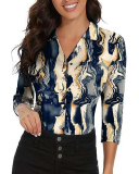 Soneven Camicia Donna Estiva Elegante, a 3/4 Maniche Lunghe Camicetta con Scollo a V Polo da Golf da Lavoro con Bottoni Pressione della crepa M