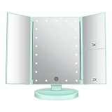 Specchio Trucco con 21 LEDs, Specchio di Vanity Trifold Ruota di 180° Ingrandimento 1x / 2X / 3X Specchio per Il con Touchscreen per Il Trucco e la Cura della Pelle (Verde)