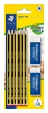 Staedtler Noris -Set Scuola Cancelleria di 6 Matite Hb + 2 Gomme da Cancellare, Set Matite da Disegno + Gomme Ideale per Cancelleria Scuola Università Ufficio, Materiale Scolastico, Cose per la Scuola