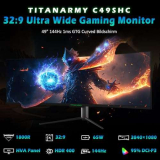 TITAN ARMY 49″ Monitor Gaming Curvo, 144Hz, DFHD 3840 x 1080, UltraWide 1800R VA PC Monitor, 32:9, HDR400, G-Sync & FreeSync, 99% sRGB, Altavoz, Type-C 65W, HDMI, DP, RJ45, C49SHC