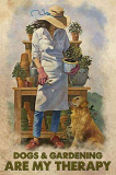 Targa in metallo con scritta in lingua inglese “Cani e Giardino in metallo, poster in metallo con cani e giardinaggio Are My Therapy”, per amanti del giardinaggio, soggiorno e ufficio, 30.5×20.5 cm
