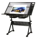 Tavolo da disegno regolabile in vetro con cassetti portaoggetti, versatile postazione di lavoro per studio artistico per schizzi, pittura e design