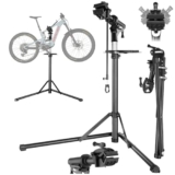 TecTake® Cavalletto Manutenzione Bici, Cavalletto per Bici Pieghevole, Cavalletto Bicicletta Antiscivolo, Girevole, Altezza Regolabile, Stabilizzatore Ruota Anteriore e Ripiano – Grigio/Nero