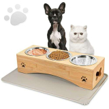 Tedsrewa Ciotola per piccolo cane o gatti,altezza 10cm, 300 ml per ciotola, separazione a secco e naso, mensola in bambù, ciotola per cibo asciutto, con set da tavola