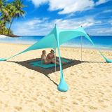 Tenda da Spiaggia Grande Tents, 2.4m x 2.4m Tendalino Parasole Portatile, Protezione UV UPF50+ con Ancoraggi a Sacco di Sabbia Pop-up per 3-5 Persone (Turchese)