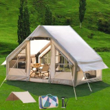 Tenda da campeggio con tettoia, tenda a capanna, 4-6 persone, tenda per glamping, con telo parasole, facile da montare, impermeabile, per esterni, tenda gonfiabile con coperta da picnic (ICTENT-L)