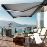 Tenda da sole elettrica retrattile con telecomando, luce LED, telaio in alluminio, per cortile, giardino, balcone