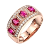 Tolldek Anello in oro 18 carati 750, classico, delicato anello di fidanzamento con zaffiro/rubino 1,15 ct, anello per partner con diamanti in oro 18 carati, gioiello autentico, Oro rosa 18 carati