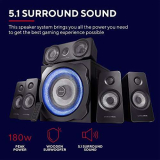 Trust Gaming Gxt 658 Sistema Set Di Altoparlanti Surround 5.1, Con Subwoofer Illuminato Led Blu, Potenza Totale Di 180 Watt, Nero