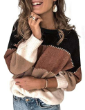 UMIPUBO Maglione Righe Colorblock Donna,Maglia Manica Lunga Morbido Elegante Chic,Pullover Casual Oversize,Tops Moda Ragazza Autunno Primavera(Noir,M)