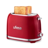 Ufesa Classic Pinup, Tostapane Design Vintage, 850 W, 2 Fette, Bocca Ampia Adatta a Qualsiasi Tipo di Pane, 7 Livelli di tostatura, Tripla Funzione, Raccoglicavo, Vassoio Raccogli Briciole, Rosso