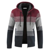 Uomo Moda Cardigan, Giacca con Cappuccio, Maglione Maglia Manica Felpa Lunga n zipRighe Caldo Invernale, Outwear Tops Cappotti (L, Rosso)
