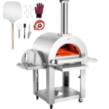 VEVOR Forno per pizza a doppio combustibile uso esterno, Forno per pizza portatile da 22″ per esterni alimentato a pellet gas con pietra pizza in cordierite
