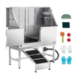 VEVOR Stazione di Lavaggio per Cani in Acciaio Inox, Vasca per Toelettatura per Animali Domestici di Grandi, Medie e Piccole Dimensioni da 127 cm con Rampa, Pannello Filtro per Acqua, Porta Sinistra