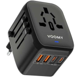 VOOMY Adattatore da viaggio universale a ricarica rapida, Adattatore Spina Universale con 2 USB 18W & 2 USB-C (Type C) 20W Ricarica Rapida, Tutto in Uno Spina da Viaggi per EU/UK/USA/AUS (Nero)