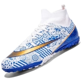 VTASQ Scarpe da Calcio Uomo All’aperto Sportivo Erba Tacchetti Teenager Adulto Training Alte Scarpe da Calcetto Spike Professionale Scarpe da Allenamento Unisex Blu/Bianco 41 EU