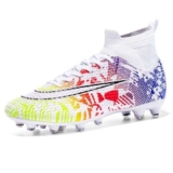VTASQ Scarpe da Calcio Uomo Erba Tacchetti Teenager Adulto Training Alte Scarpe da Calcetto Spike Professionale Scarpe da Allenamento Unisex Bianco 40EU
