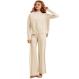 Veriliss Tuta Maglia Donna Completa Elegante Set Tute in Maglia Due Pezzi Set Coordinato Tuta Casual Lavorati Maglione a Maniche Lunghe Pullover Top e Pantaloni a Gamba Larga Completi Invernale