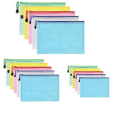 Vicloon Borse di File, 5 Pezzi A5 + 5 Pezzi A4 + 5 Pezzi A3 Sacchetto di Zip Impermeabile Mesh Sacchetto del Documento per Uffici Cosmetici Forniture Accessori da Viaggio, 5 Colori (15pcs)