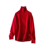 Vogrtcc Maglione di Cashmere da Donna Collo Alto Maglione di Cashmere Tinta Unita Addensato Top Ampio