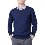 Vogrtcc Maglioni da uomo Cashmere Miscela Maglieria con scollo a V Pullover in lana Maglieria Maglioni Vestiti, Vneck Blu Scuro, L