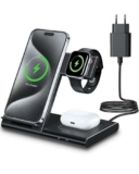 WATOE 3 in 1 Caricatore Wireless Stazione, 18W Ricarica Rapida Wireless Phone Charger Stand per iPhone16 15/14/13/12/11/Pro/Max/XS/XR/X/8/Plus, per Apple Watch 9/8/7/6/SE/5/4/3/2 e per AirPods 3/2/Pro