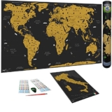 WIDETA Mappa del mondo da grattare in italiano, XXL (82x43cm)/ Carta patinata extra speso 300 g/m² e laminata con pellicola protettiva/Bonus Mappa dell’Italia y accessori