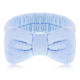 WLLHYF Fascia per capelli da donna per lavaggio del viso, fascia per capelli con fiocco, per lavare il viso, doccia, cura della pelle, morbida flanella per trucco (blu)