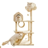 WLONK Tiragraffi ad albero per gatti Tiragraffi gigante con tavola tiragraffi XXL centro attività per arrampicata su tiragraffi con cuccia e piattaforma, con sfera sospesa, altezza 110 cm, beige