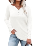 WNEEDU Donna Magliette Maniche Lunghe Henley T-Shirt Camicetta a Maglia Maglione Bottoni Scollo a V