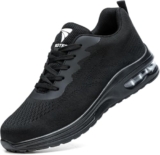 WUAYAMI Scarpe Antinfortunistiche Uomo Donna Leggere Scarpe da Lavoro con Punta in Acciaio Leggere Traspiranti Scarpe Sicurezza Comode, Nero, 44 EU