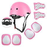 Wayin Casco Bici Protezioni Set per Bambini Regolabile Gomitiere Polso Ginocchiere per Skateboard Pattini in Linea Bicicletta Protezione Bambina (Rosa Casco)