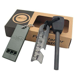 Weskimed Pietra Focaia Kit 7 in 1 Accendino Campeggio Con Manico in Legno Lavorato a Mano Spessa 5/16″ Spruzzi Di Scintille Da 10.000 Selvaggio Di Campeggio Sopravvivenza Tradizionale Raschietto