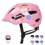 XJD Casco da bicicletta per bambini e ragazzi, casco regolabile per bambini 48-56 cm, casco da skateboard per ragazze e ragazzi 2-8 anni certificazione CE, casco da bici da (Fiori rosa, XS)